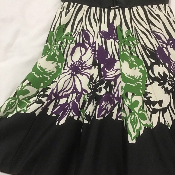 Danny & Nicole Green Purple Cream Black Floral Fit & Flare Dress w/Waist Detail - Picture 4 of 11